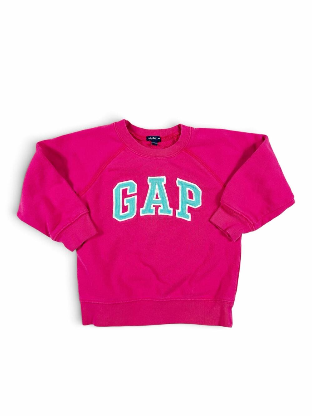 GAP Logo Crewneck Sweatshirt Hot Pink Aqua Applique size 4
